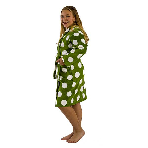 Cotton Hooded Girls Polka Dot Bathrobes