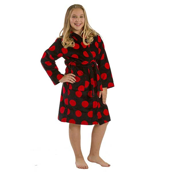 Cotton Hooded Girls Polka Dot Bathrobes