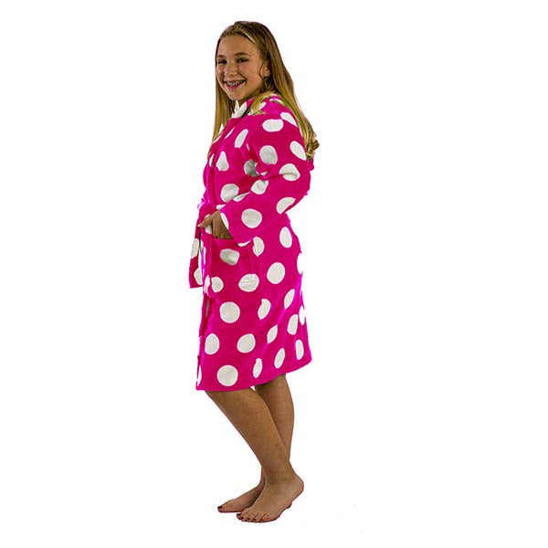 Cotton Hooded Girls Polka Dot Bathrobes