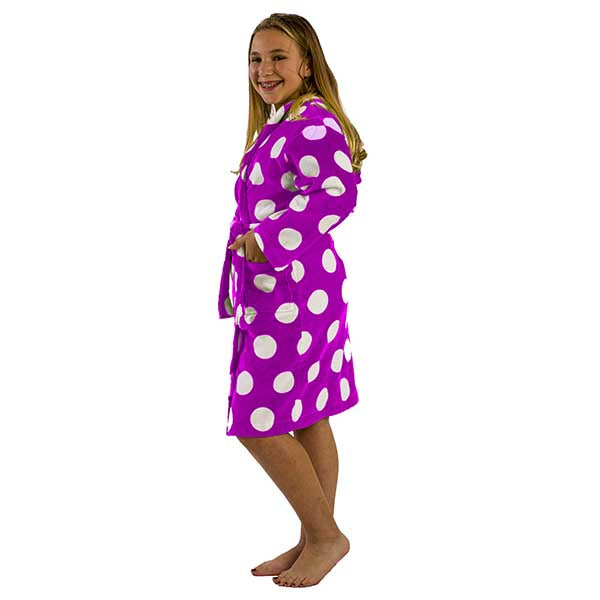 Cotton Hooded Girls Polka Dot Bathrobes